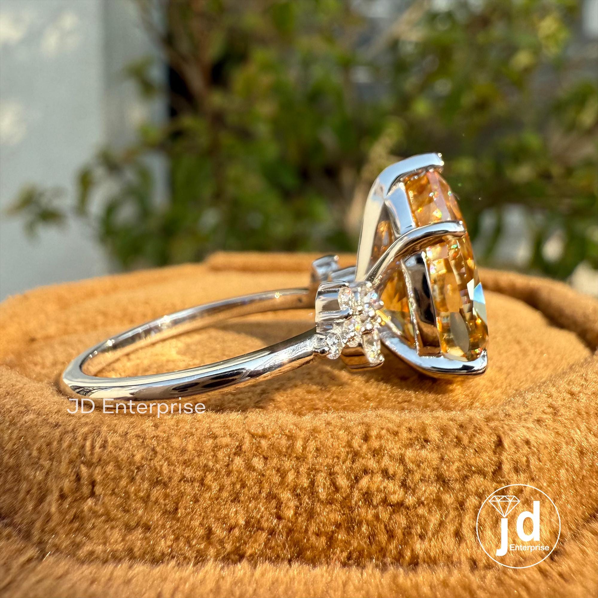 Large Pear Cut Moissanite Ring for Women, 5.00 CT Champagne Moissanite Diamond Engagement Ring, Cluster Wedding Ring, Anniversary Gifts Ring