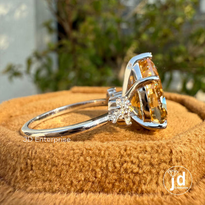 Large Pear Cut Moissanite Ring for Women, 5.00 CT Champagne Moissanite Diamond Engagement Ring, Cluster Wedding Ring, Anniversary Gifts Ring