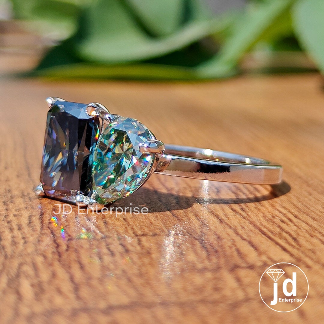 Pear & Radiant Cut Moissanite 14K White Gold Ring, Two Stone Moissanite Engagement Ring, Toi Et Moi Moissanite Ring for Anniversary Gift