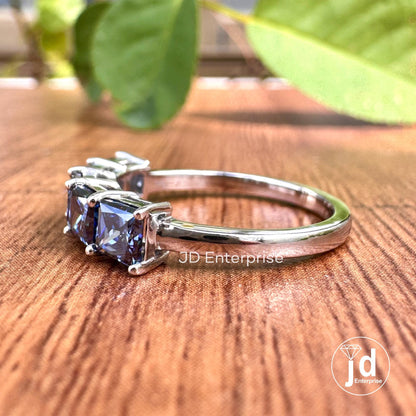 1.50 TCW Princess Cut Dark Blue Moissanite Five Stone Engagement Band, Wedding Band, Matching Anniversary Band, Stackable Band