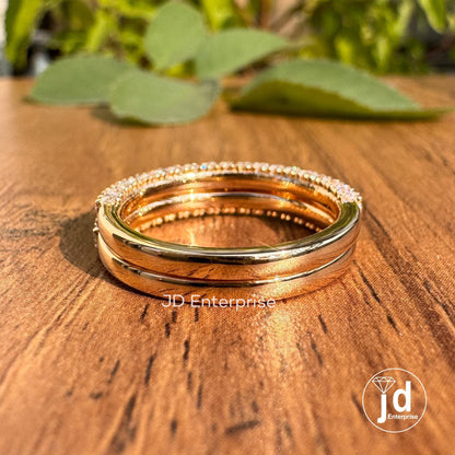 Two Row Pave Wedding Band Set, Moissanite Half Eternity Band, Two Matching Band for Trio Ring Set, Anniversary Gift Band for Engagement Ring