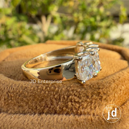 Radiant Cut Five Stone Ring, Moissanite Wedding Band, Unique Half Eternity Stacking Band, Thick Bands, Anniversary Gifts Ring for Women