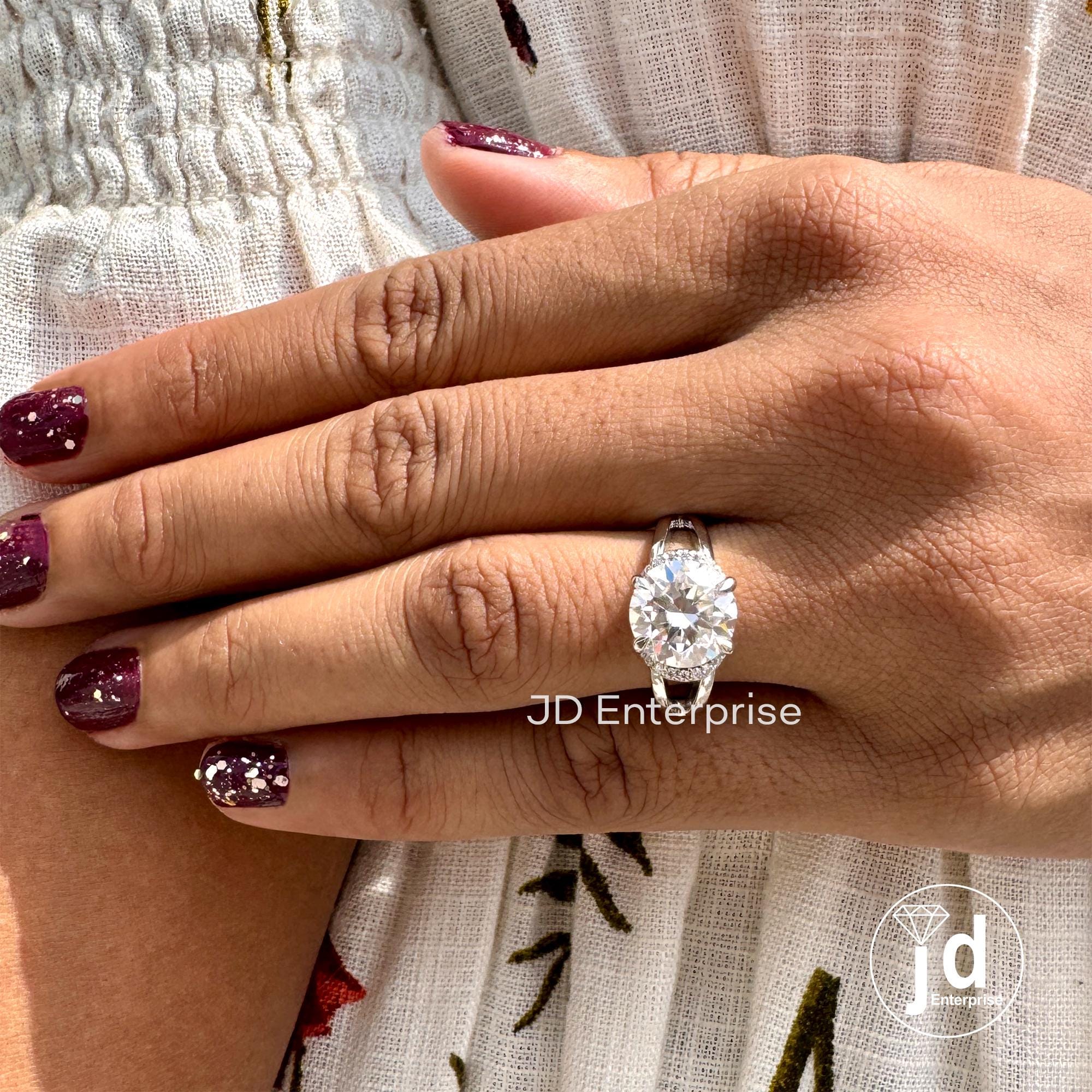 Vintage Style Engagement Ring, 3.50 CT Colorless Round Cut Moissanite Ring, Half Halo Ring, Split Shank Wedding Ring, Bridal Ring