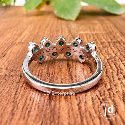 3.00 MM Round Cut Dark Green Moissanite Wedding Band, Half Eternity Anniversary Band, Matching Zigzag Band, Comfort Fit Engagement Band