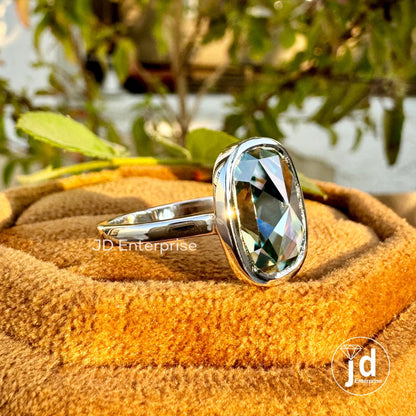 4.00 CT Cushion Rose Cut Bluegreen Moissanite Engagement Ring, Bezel Set Solitaire Ring, Bridal Ring, Vintage Wedding Ring, Anniversary Ring