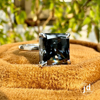 5.50 CT Dark Gray Square Radiant Cut Moissanite Engagement Ring, Solitaire Setting Moissanite Wedding Ring, Anniversary Gift, Bridal Ring