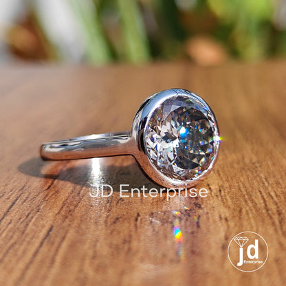 4.50CT Bezel Set Portuguese Cut Grey Moissanite Engagement Ring, Solitaire Wedding Ring, Bridal Ring, Anniversary Gift Ring, Statement Ring