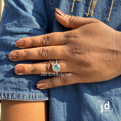 Vintage Engagement Ring, 4.00 CT Portuguese Cut Cyan Blue Moissanite Ring, Claw Prongs Rose Gold Wedding Ring, Accent Anniversary Gifts