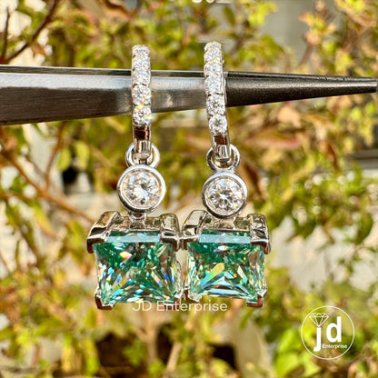 4.57 TCW Princess Cut Bluegreen Moissanite Earrings, Dangle Drop Wedding Earrings, Bridal Earrings, Engagement Earrings, Anniversary Gift