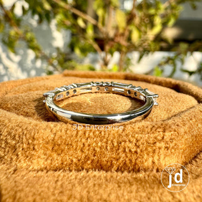 0.72 TCW Baguette and Round Colorless Moissanite Wedding Band, Half Eternity Band, White Gold Band, Stackable Band, Anniversary Gifts
