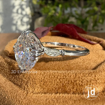 Vintage Style Engagement Ring, Large 7.00 CT Portuguese Cut Moissanite Fishtail Prong Ring, Cathedral Milgrain Bride Ring, Anniversary Gift