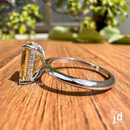 Hidden Halo Engagement Ring, 3.25 CT Canary Yellow Criss Cut Moissanite Wedding Ring, Cathedral Set Engagement Ring, Anniversary Gift Ring