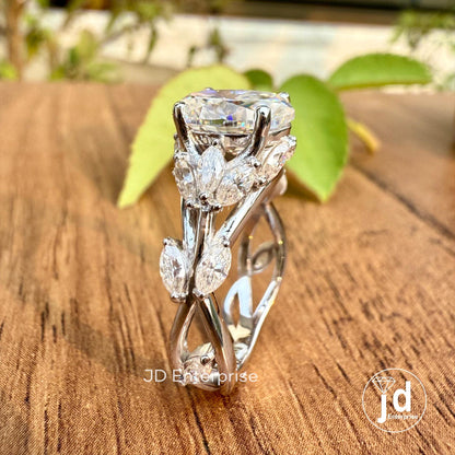 Floral Oval Cut Moissanite Engagement Ring, Vintage Wedding Ring, Cluster Hidden Halo Bridal Ring, Infinity Twisted Pave Anniversary Ring