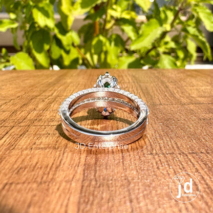 Dutch Marquise Cut Moissanite Hidden Halo Engagement Ring, Comfort Fit Wedding Ring Set, Three Row Pave Bridal Ring Set, Wedding Band