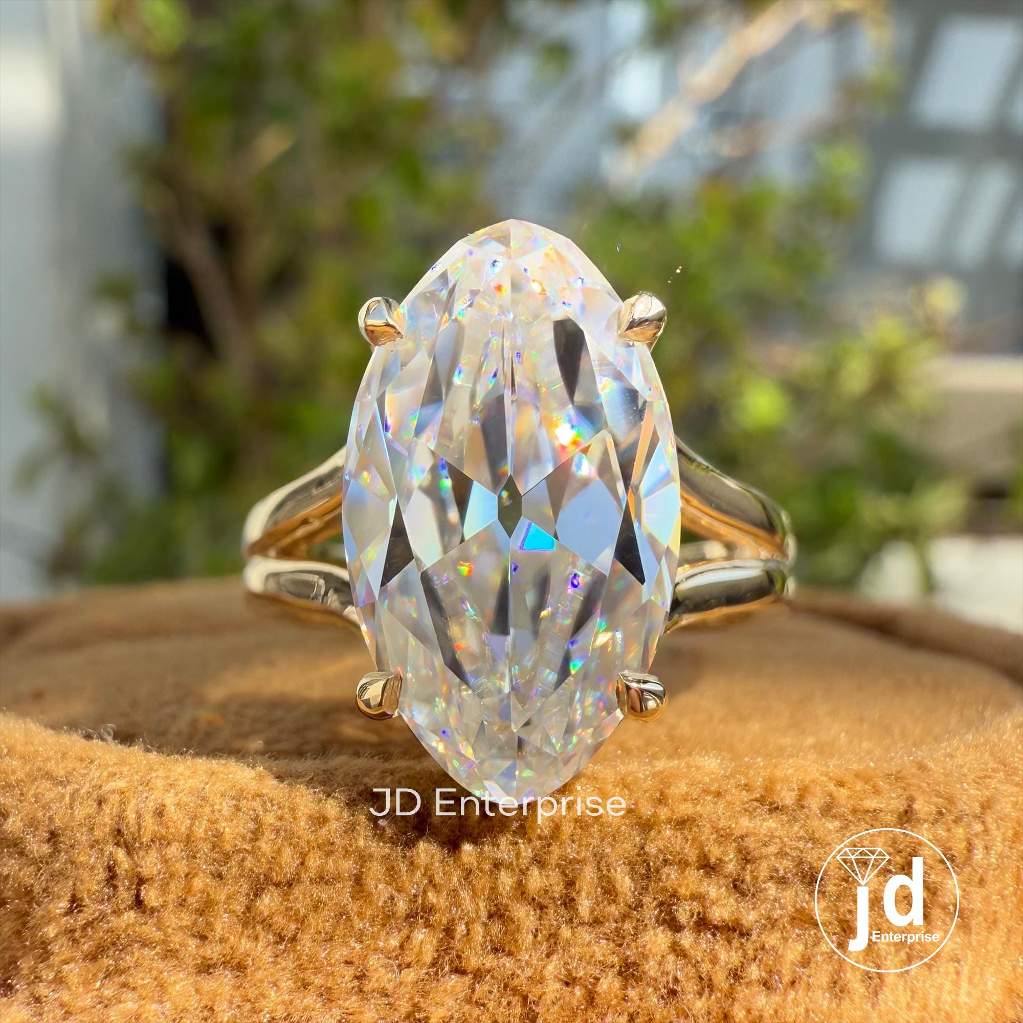 Vintage 5.00 CT Moval Old Mine Cut Moissanite Engagement Ring, Solitaire Wedding Ring, Split Shank Anniversary Ring, 10k Yellow Gold Ring