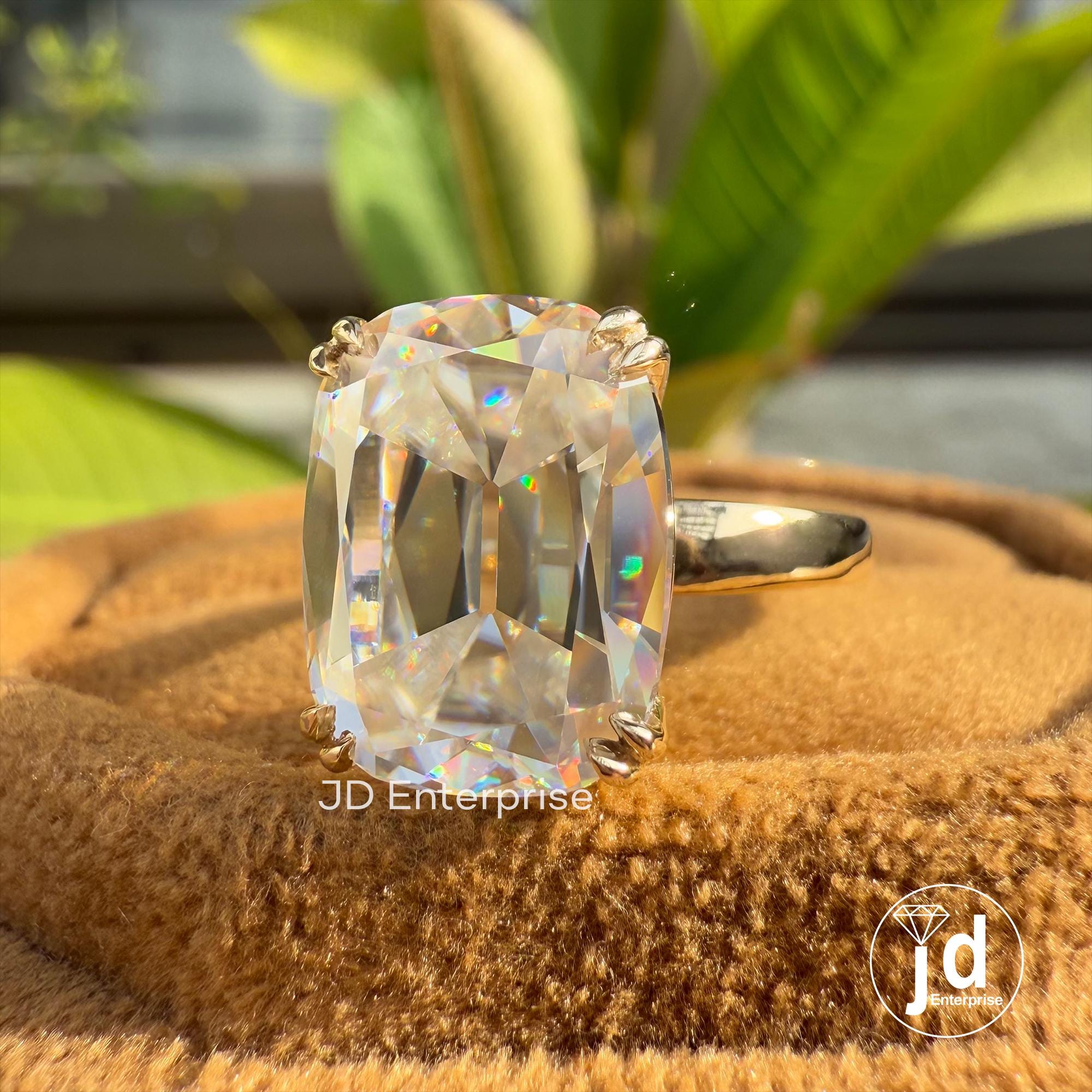 Vintage Cushion Old Mine Cut Moissanite Engagement Ring, Solitaire Wedding Ring, Double Claw Prongs Yellow/White/Rose Gold Ring, Bridal Ring