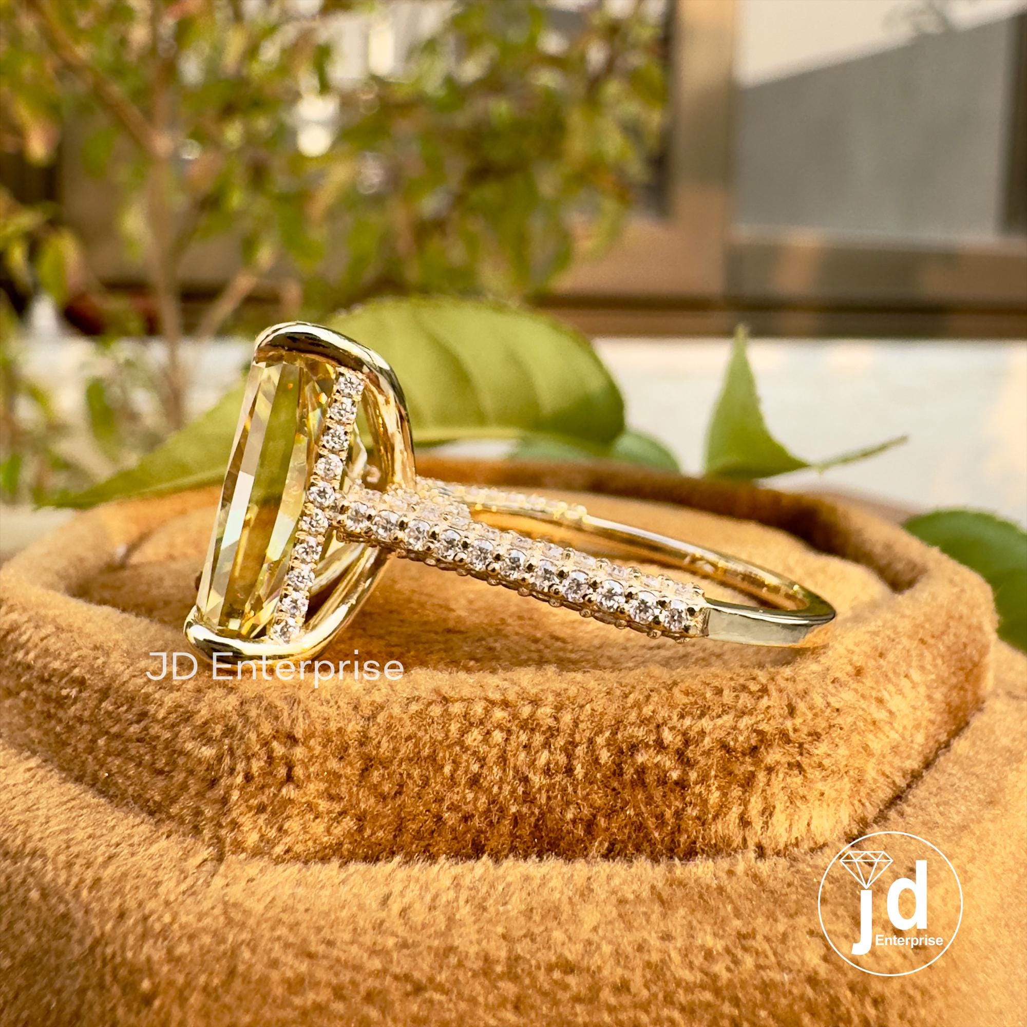 8.00 CT Big Radiant Cut Canary Yellow Moissanite Engagement Ring, Three Side Pave Wedding Ring, Hidden Halo Bridal Ring, Peekaboo Setting