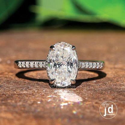1.50 CT Oval Cut Moissanite Engagement Ring, Hidden Halo Pave Wedding Ring, Claw Prongs, Accent Ring, Anniversary Gift Ring, Bridal Ring