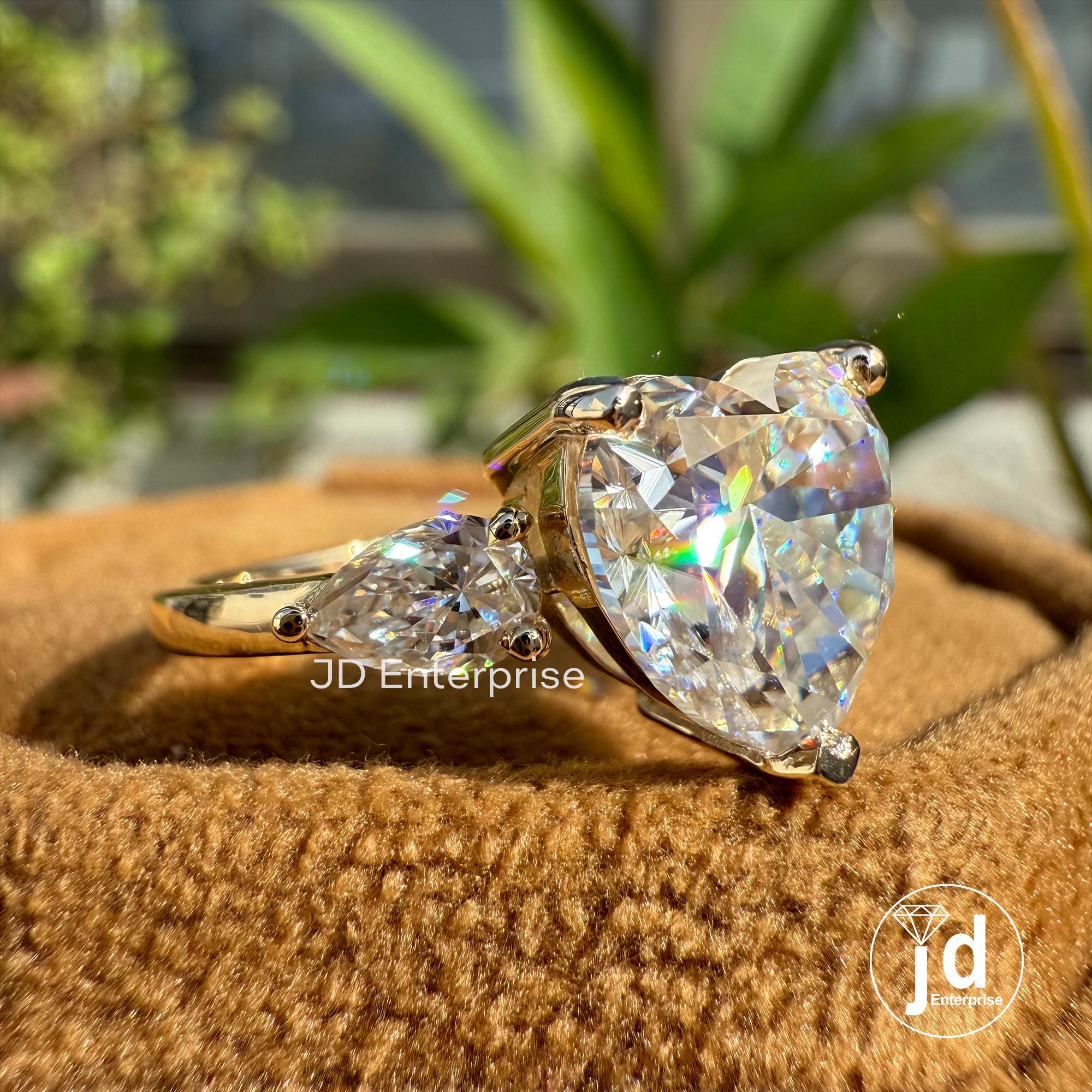 3.00 CT Heart Shape Colorless Moissanite Engagement Ring, Three Stone Wedding Ring, Side Stone Pear Cut, Anniversary Gifts Ring for Women