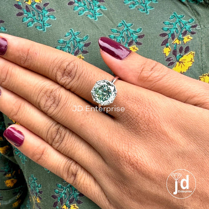 5.0CT Portuguese Cut Bluegreen Moissanite Engagement Ring, Solitaire Moissanite Ring, Milgrain Set Anniversary Ring Eight Prong Wedding Ring