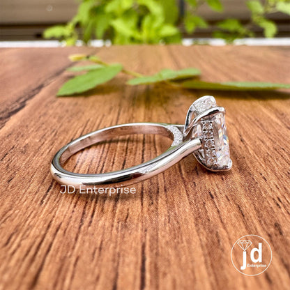 2.50 TCW Radiant Cut Engagement Ring, Hidden Halo Engagement Ring, Solitaire Wedding Ring, Invisible Halo & Bridge Accent Ring, Propose Ring