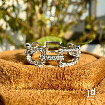 Micro Pave Chain Link Band, 0.63 TW Round Moissanite Rectangular Chain Full Eternity Wedding Band, Bridal Set, Stackable Engagement Band
