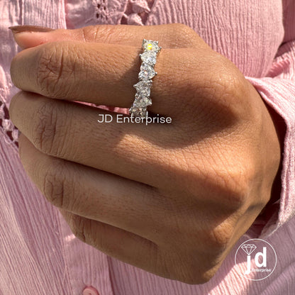 2.25 TCW Heart Shaped Moissanite Band, Moissanite Engagement Band, Matching Anniversary Band, 10k/14k/18k Gold Half Eternity Wedding Band
