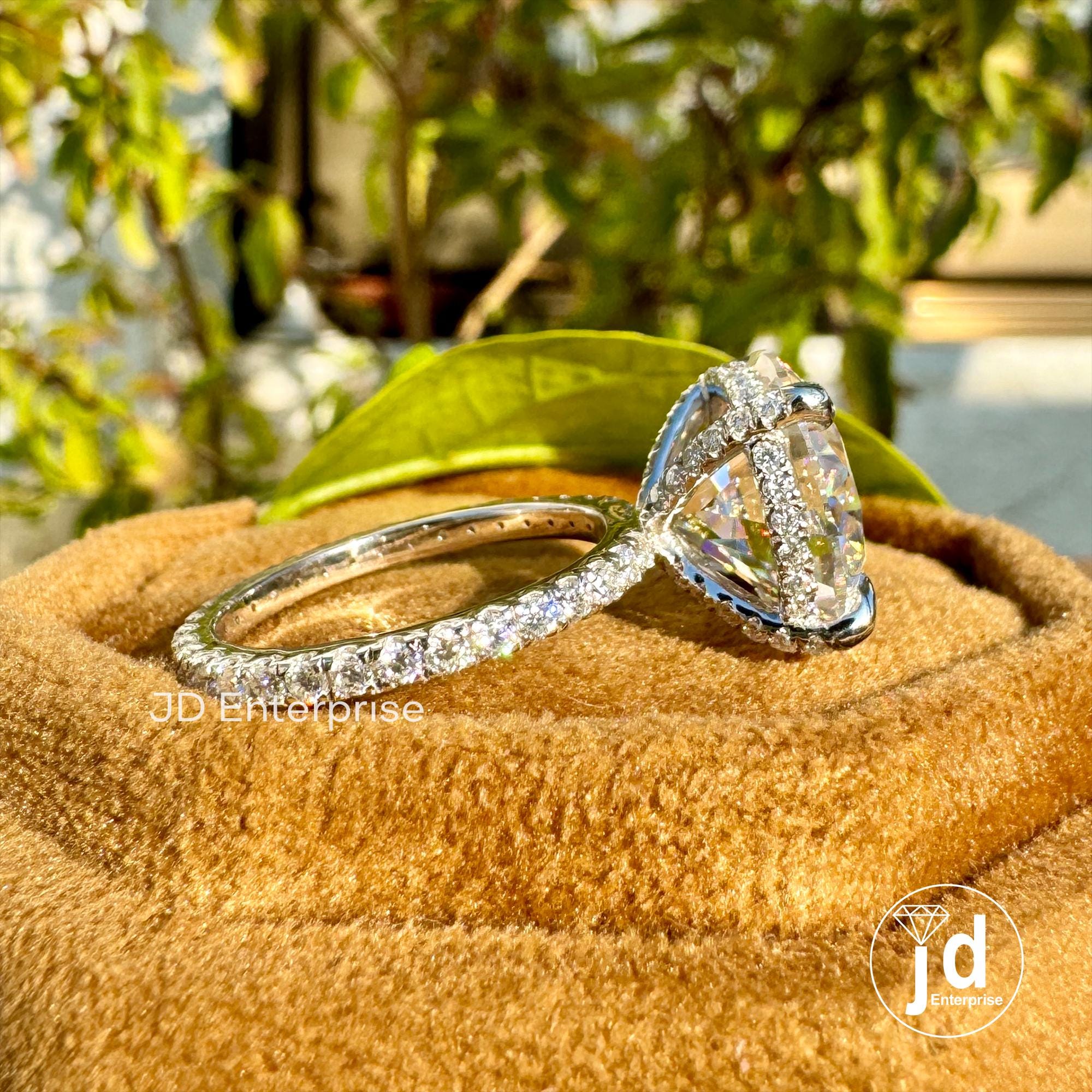 7.50TW Round Cut Moissanite Hidden Halo Ring, Petite Pave Engagement Ring, Full Eternity Pave Wedding Ring, Celebrity Style Anniversary Ring
