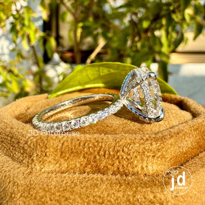 7.50TW Round Cut Moissanite Hidden Halo Ring, Petite Pave Engagement Ring, Full Eternity Pave Wedding Ring, Celebrity Style Anniversary Ring