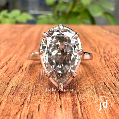 4.00 CT Old Mine Pear Moissanite Ring, Light Grey Moissanite Bridesmaid Ring, Solitaire Engagement Ring, Eight Prong Moissanite Ring