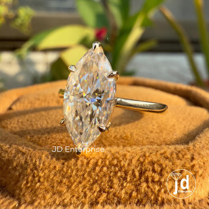 2.50 CT Marquise Cut Moissanite Engagement Ring, Solitaire Wedding Ring, Proposal Ring, Anniversary Gifts Ring for Women, Yellow Gold Ring
