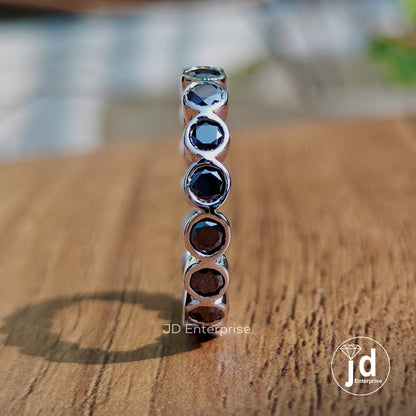 Bezel Set 3.00 MM Round Black Moissanite Wedding Band for Engagement Ring