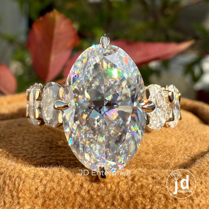 Large Oval Moissanite Engagement Ring, Hidden Halo With Wide Band, 13.0 TCW Oval Wedding Ring, Big Oval Cut Celebrity Style Yellow Gold Ring