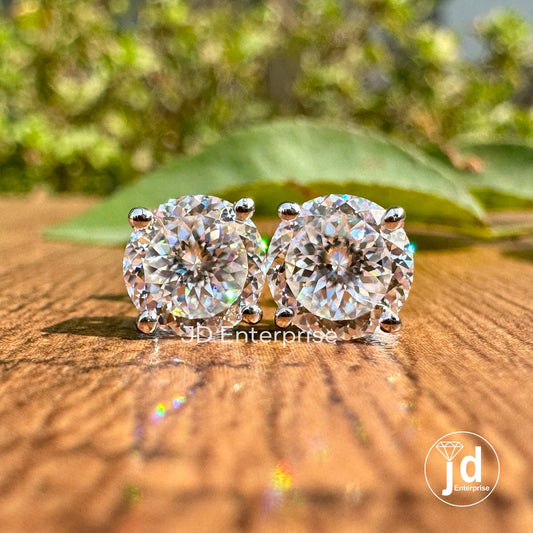6.50 MM Portuguese Cut Colorless Moissanite Earrings, Stud Earrings for Women, Daily Wear Earrings, Wedding Earrings, Push Back Earrings