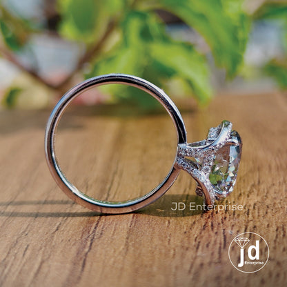 4.40 CT Grey Portuguese Cut Moissanite Engagement Ring, Half Halo Wedding Ring, Vintage Style Hidden Halo Bridal Ring, Anniversary Gift