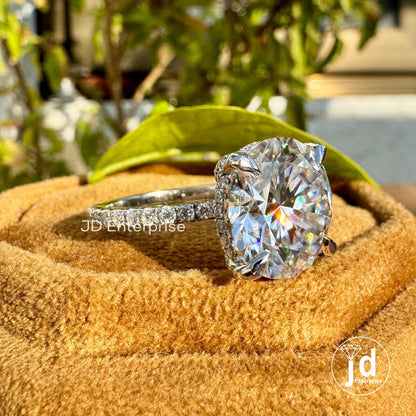 7.50TW Round Cut Moissanite Hidden Halo Ring, Petite Pave Engagement Ring, Full Eternity Pave Wedding Ring, Celebrity Style Anniversary Ring