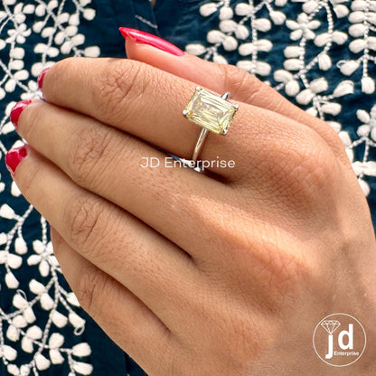 Hidden Halo Engagement Ring, 3.25 CT Canary Yellow Criss Cut Moissanite Wedding Ring, Cathedral Set Engagement Ring, Anniversary Gift Ring