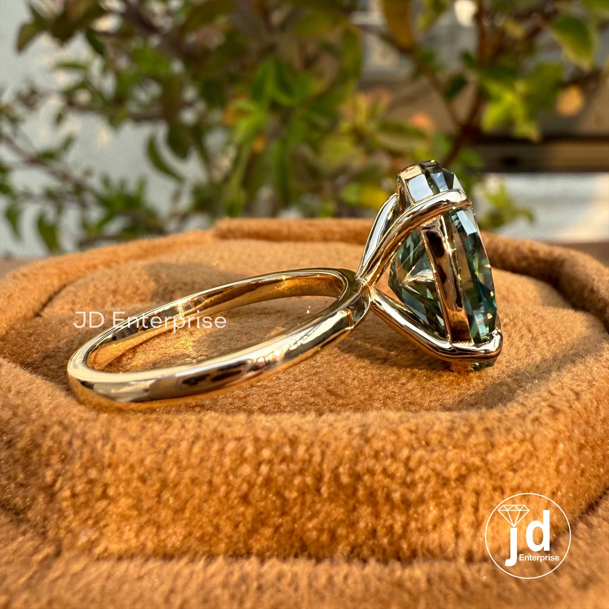 5.00 CT Oval Greenish Blue Moissanite Engagement Ring, Solitaire Wedding Ring, Yellow Gold Ring, Anniversary Gift, Promise Ring, Bridal Ring