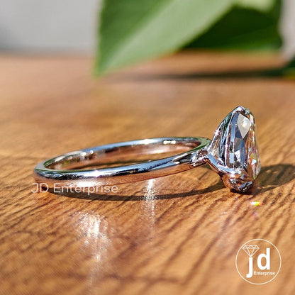 Colorless & Light Grey Moissanite Toi Et Moi Ring, Emerald and Pear Cut Two Stone Ring, White Gold Wedding Ring, Anniversary Gift, Bridal
