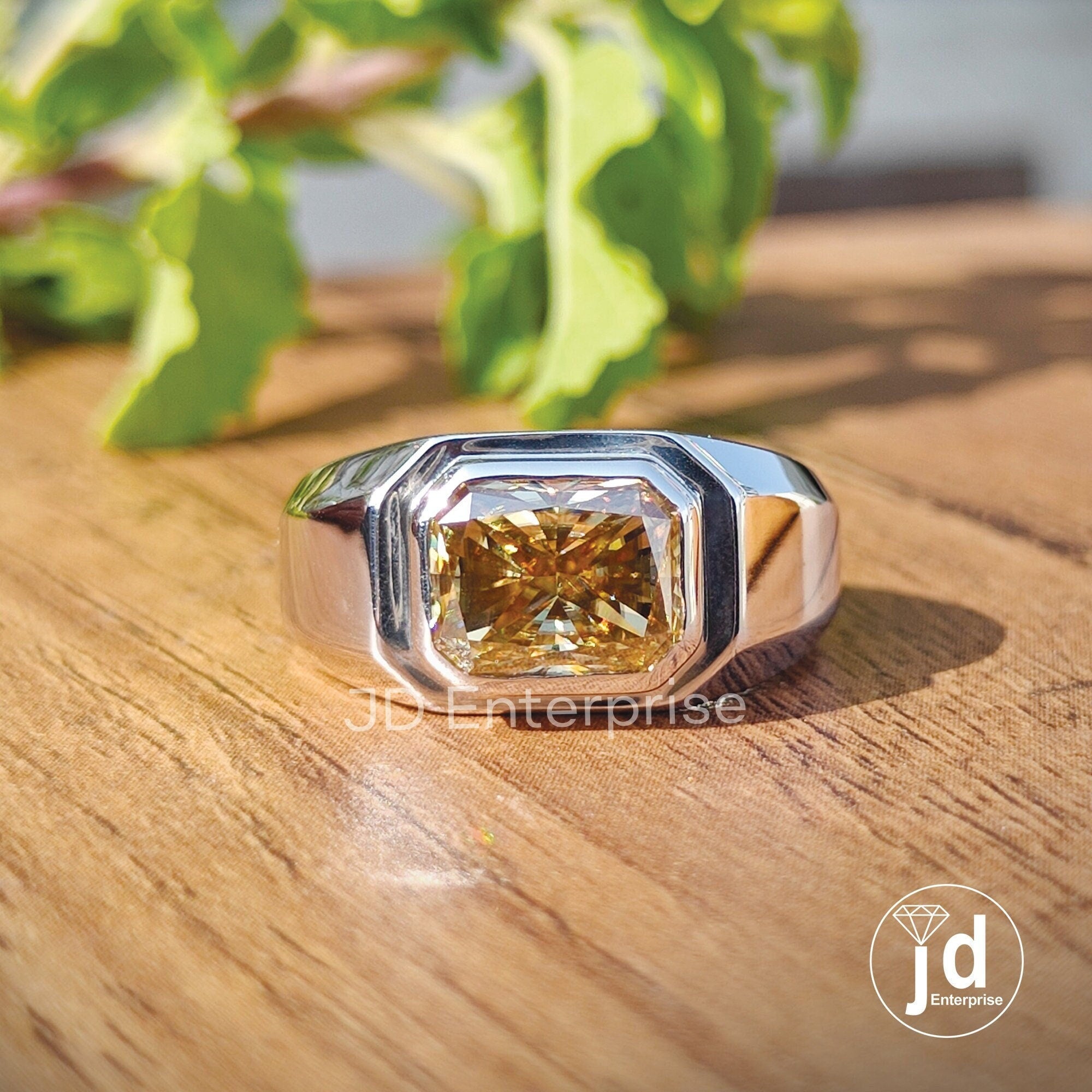 2.70 CT Bezel Set Radiant Cut Light Yellow Moissanite Men's Engagement Ring, Solitaire Ring, Wedding Ring, Anniversary Solid Gold Ring