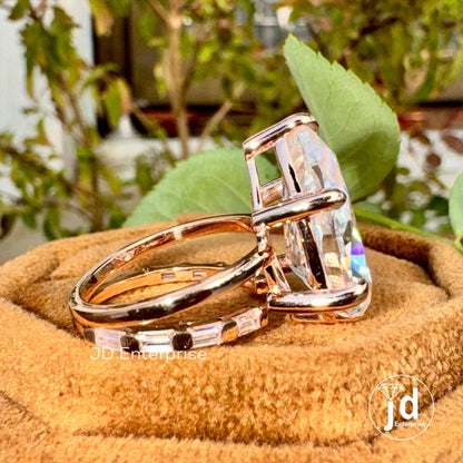 9.00TW Big Pear Cut Moissanite Engagement Ring, Solitaire Teardrop Wedding Ring Set, Celebrity Style Bridal Ring Set, Open Gap Baguette Band