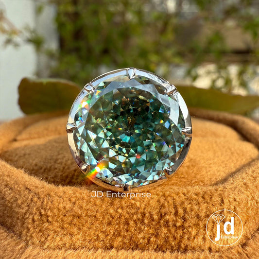 Two-Tone Bezel Engagement Ring, 7.75 CT Portuguese Cut Greenish Blue Moissanite Ring, Classic Solitaire Wedding Ring, Anniversary Gift