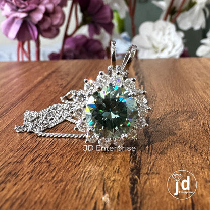 Flower Style 4.00 CT Round Cut Cluster Halo Wedding Pendant, Blue Green Moissanite Charm Pendant for Necklace, Engagement/Anniversary Gifts