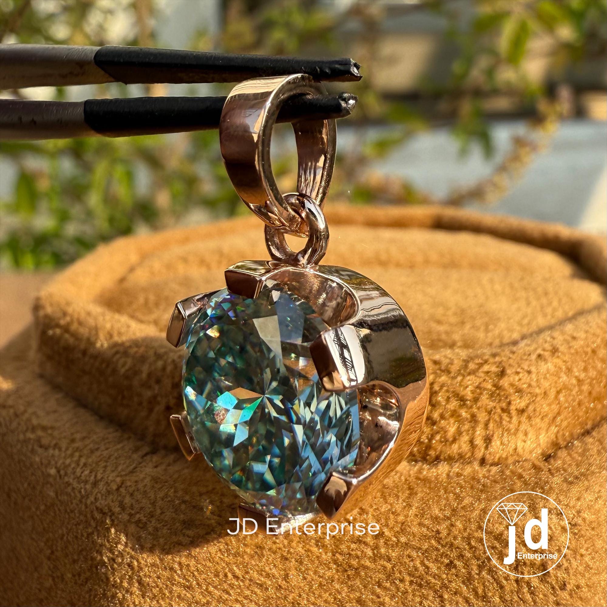 7.65 CT Portuguese Cut Blue-green Moissanite Pendant for Necklace, Solitaire Celtic Engagement Pendant, Anniversary Gift, Birthday Gift