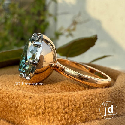 Two-Tone Bezel Engagement Ring, 7.75 CT Portuguese Cut Greenish Blue Moissanite Ring, Classic Solitaire Wedding Ring, Anniversary Gift
