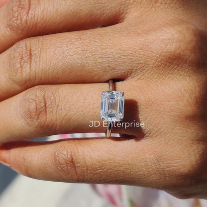 2.50 CT Colorless Emerald Cut Moissanite Engagement Ring, Solitaire Wedding Ring, East to West Set Ring, Claw Prongs, Anniversary Gifts