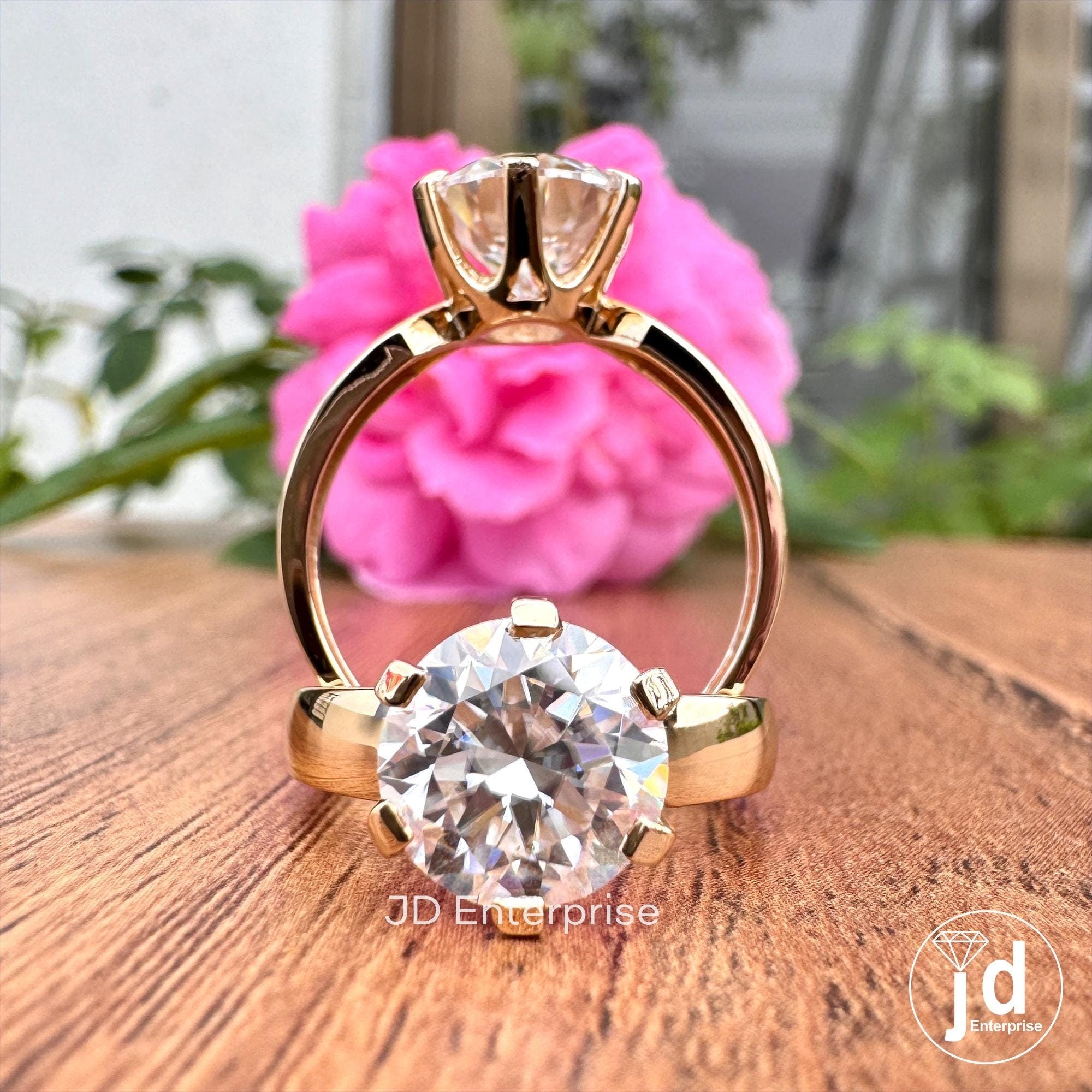 Signature 2.00CT Round Colorless Moissanite Ring, Solitaire Engagement Ring, Six Prong Wedding Ring, Anniversary Gift for Women, Custom Ring