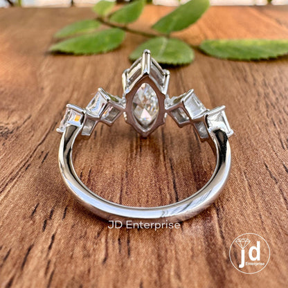 2.90 TW Colorless Marquise & Princess Cut Moissanite Engagement Ring, Five Stone Wedding Ring, Bridal Ring, Anniversary Gift, Ring for Women