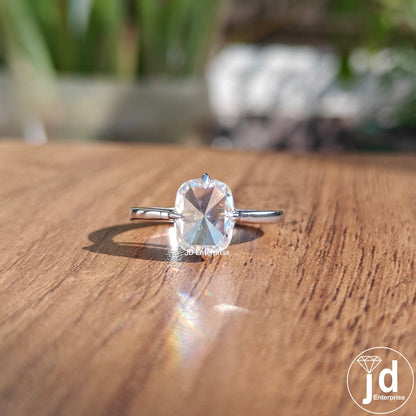 Classic Compass Setting 2.00 CT Colorless Cushion Rose Cut Moissanite Engagement Ring, Solitaire Wedding Ring, Anniversary Ring, Bridal Ring