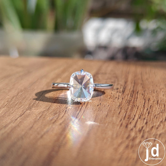 Classic Compass Setting 2.00 CT Colorless Cushion Rose Cut Moissanite Engagement Ring, Solitaire Wedding Ring, Anniversary Ring, Bridal Ring